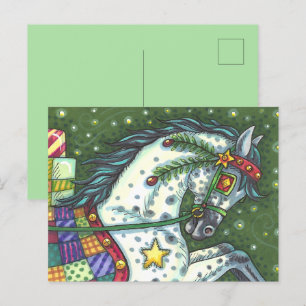 DAPPELGRIJS IN EEN ÉÉN PAARD OPEN SLEE, KLEURRIJK FEESTDAGENKAART