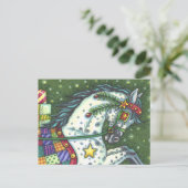 DAPPELGRIJS IN EEN ÉÉN PAARD OPEN SLEE, KLEURRIJK FEESTDAGENKAART (Staand voorkant)