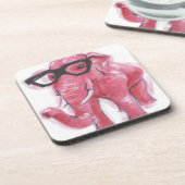 Dapper Animal | Roze olifant in eierassen Bier Onderzetter (Linkerzijde)