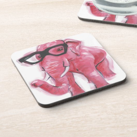 Dapper Animal | Roze olifant in eierassen Bier Onderzetter (Linkerzijde)