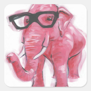 Dapper Animal Roze olifant in eierassen Vierkante Sticker