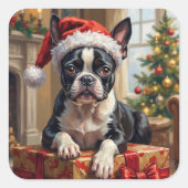 Dapper Boston Terrier Dog Christmas Gift Vierkante Sticker (Voorkant)