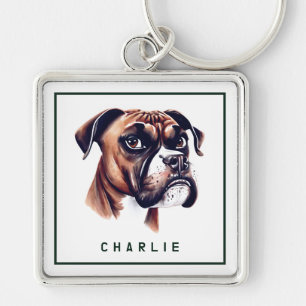 Dapper Boxer Pup gepersonaliseerd Sleutelhanger