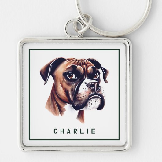 Dapper Boxer Pup gepersonaliseerd Sleutelhanger (Voorkant)