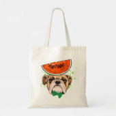 Dapper Bulldog met Watermeloen Pet & Green Bow Str Tote Bag (Achterkant)