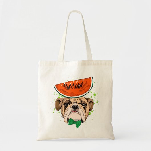 Dapper Bulldog met Watermeloen Pet & Green Bow Str Tote Bag (Voorkant)