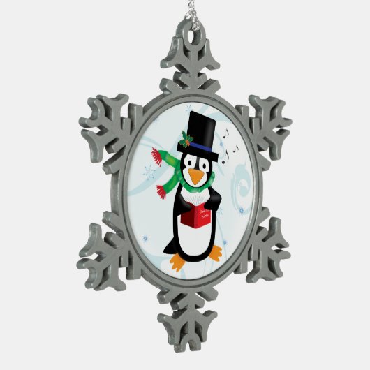 Dapper Caroling Penguin Tin Sneeuwvlok Ornament (Links)