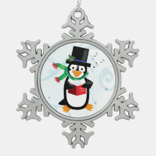 Dapper Caroling Penguin Tin Sneeuwvlok Ornament