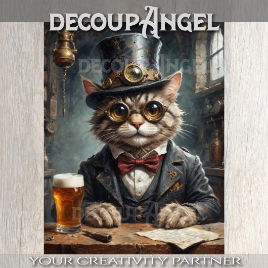 Dapper Cat drink Bier - Decoupage - Tissuepapier