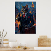 Dapper Cat in Suit Funny Animal Portrait Poster (Keuken)