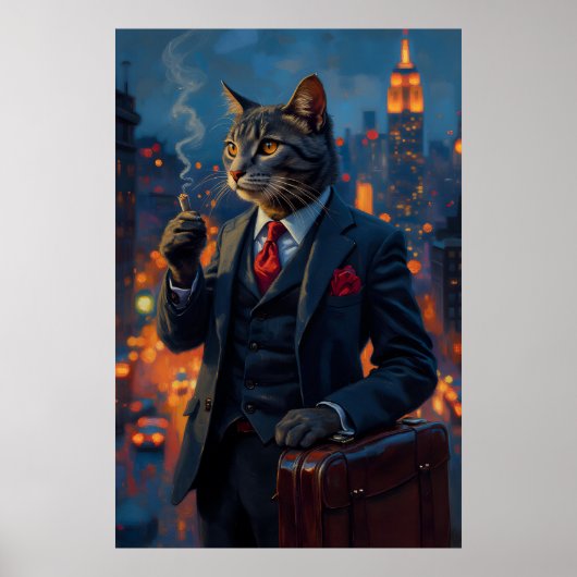 Dapper Cat in Suit Funny Animal Portrait Poster (Voorkant)