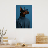 Dapper Doberman in Blue Turtleneck and Sunglasses Poster (Keuken)