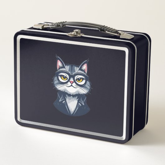 Dapper kat in bril en pak lunchbox (Voorkant)