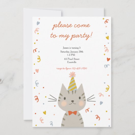 Dapper Kitty Invitation d'anniversaire (Devant)