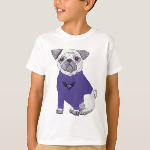 Dapper pug met paarse trui t-shirt