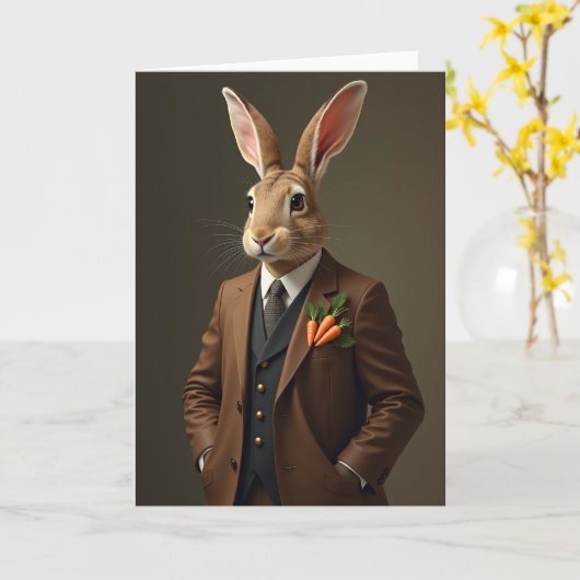 Dapper Rabbit Pattern Card Kaart (Gele Bloem)
