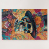 Dapper Skelet Elegance: Dag van de Doden Legpuzzel (Horizontaal)