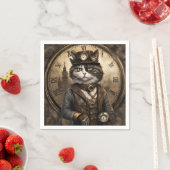 Dapper Steampunk Calico Cat Servet (Insitu)