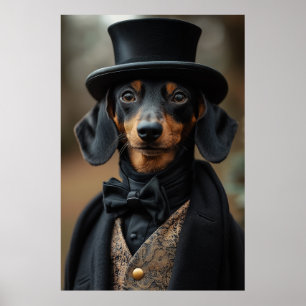 Dapper teckel in elegante Victoriaans kleding Poster