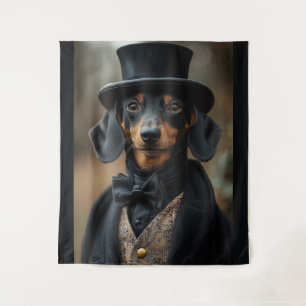 Dapper teckel in elegante Victoriaans kleding Wandkleed