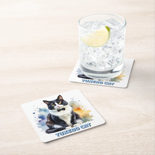 Dapper Tuxedo Cat Vierkante Kartonnen Onderzetter (Insitu)