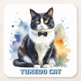 Dapper Tuxedo Cat Vierkante Kartonnen Onderzetter