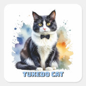 Dapper Tuxedo Cat Vierkante Sticker (Voorkant)