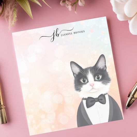 Dapper Tuxedo Cat Waterverf gepersonaliseerd Notitieblok