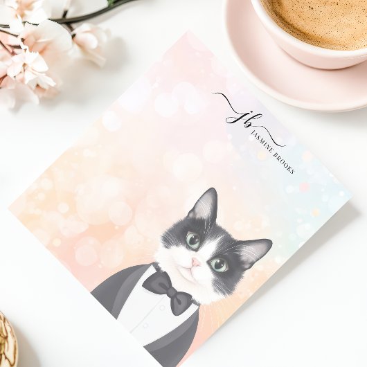 Dapper Tuxedo Cat Waterverf gepersonaliseerd Notitieblok