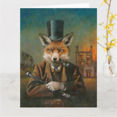 Dapper Victorian Fox Grande carte de voeux (Fleur jaune)