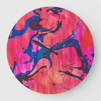 Dappere 1 Rood Blauw Ebru Stijl Abstracte Wandklok Grote Klok