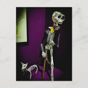 Dappere Día de los Muertos-skelet met hond Briefkaart