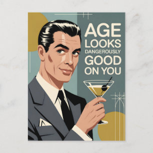 Dappere man met een Martini en verjaardagsbericht Briefkaart