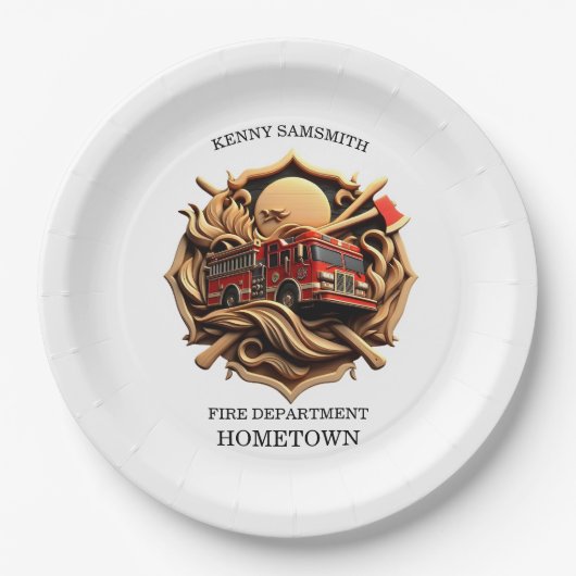 Dapperheid en toewijding brandweer papieren bordje (Voorkant)