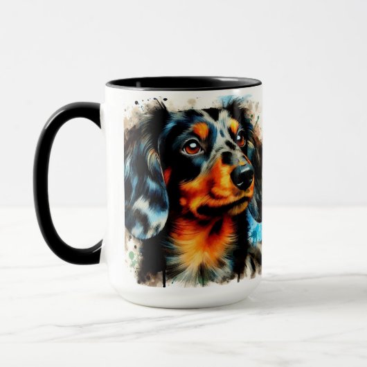 Dapple Dachshund Christmas Coffee Mok (Links)