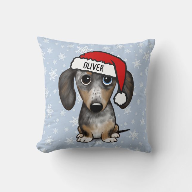 Dapple Dachshund Kerstmis Aangepaste Naam Leuke Ho Kussen (Voorkant)