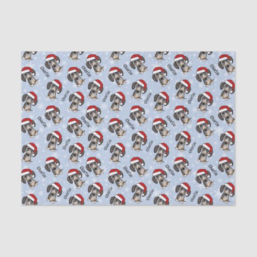 Dapple Dachshund Kerstmis Aangepaste Naam Leuke Ho Tissuepapier (Voorkant)
