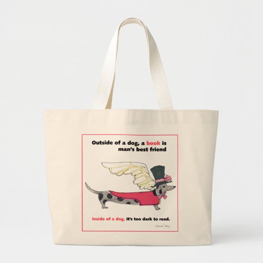 Dapple Doxie Book Angel Grote Tote Bag (Voorkant)