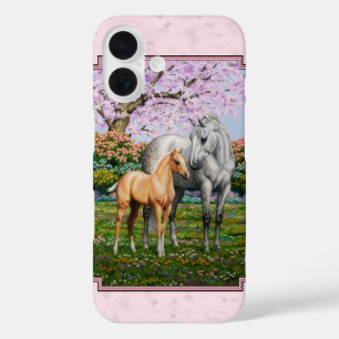 Dapple Gray Quarter Horse Mare Palomino Foal Pink iPhone 16 Hoesje