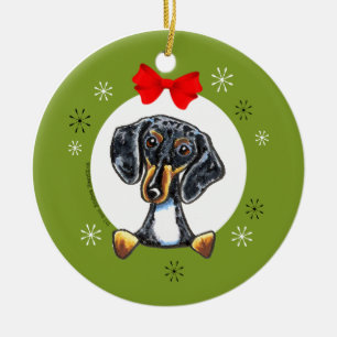Dapple Tricolor Smooth Dachshund-kerstenclassic Keramisch Ornament
