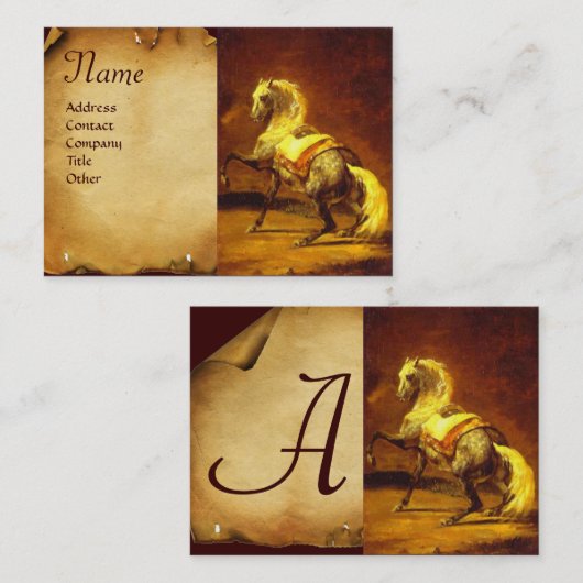 DAPPLED GRAY HORSE Parchment Monogram Visitekaartje (Voorkant / Achterkant)