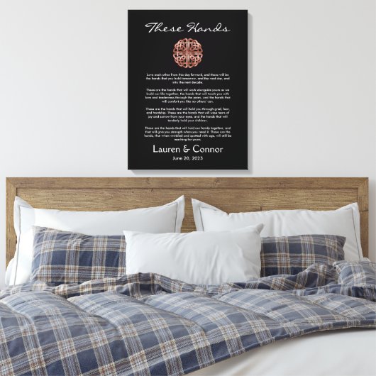 Dara Knot Irish Handfasting Wedding Vows Canvas Afdruk (Insitu (Slaapkamer))