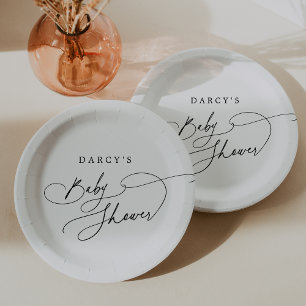 DARCY Modern Minimalistisch zwart wit Baby shower Papieren Bordje