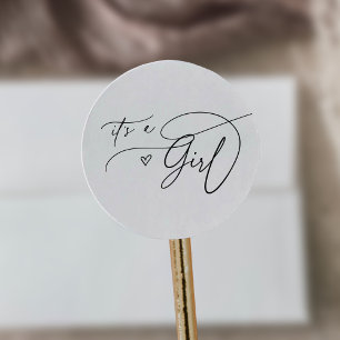 DARCY Modern Zwart Wit Het is een meisje Baby show Ronde Sticker