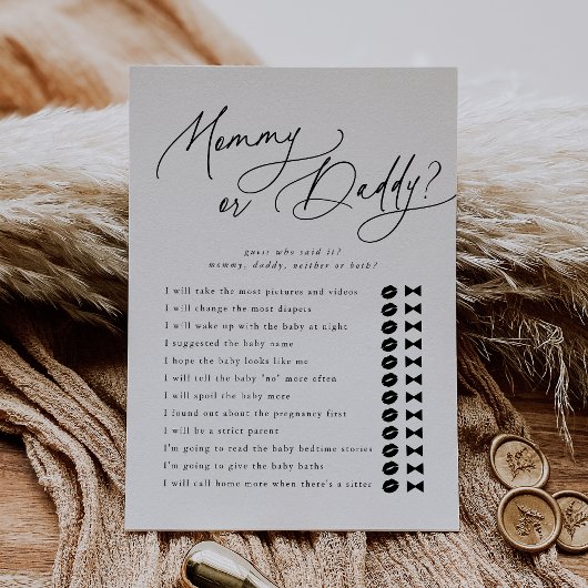 DARCY Raad wie mama papa Baby shower spel Kaart