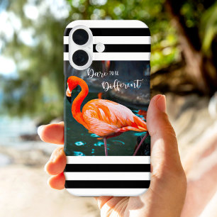 Dare to be Difference Flamingo Black White Stripes iPhone 16 Hoesje