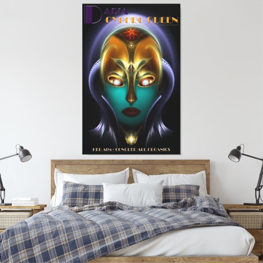 Daria Cyborg Queen Canvas Print (Insitu (Slaapkamer))