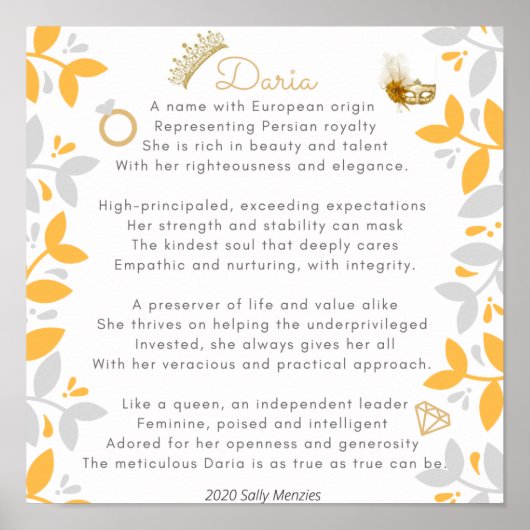 "Daria" Naam gedicht Poster (Voorkant)