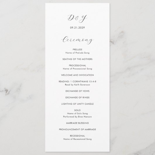 Daria White Modern Wedding Programma (Voorkant)