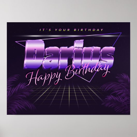 Darius Name Vorname lila retro Poster Geburtstag (Voorkant)